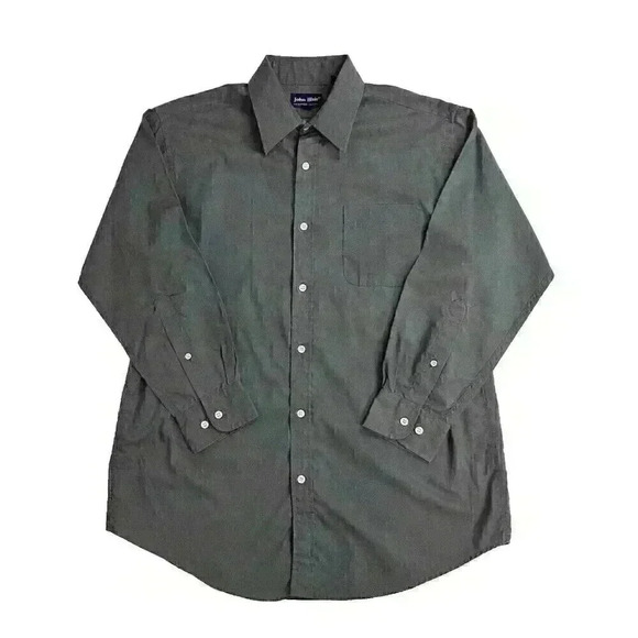John Blair Mens Size 16 Button Up Shirt Gray Long Sleeve Cotton Polyester - Picture 1 of 10